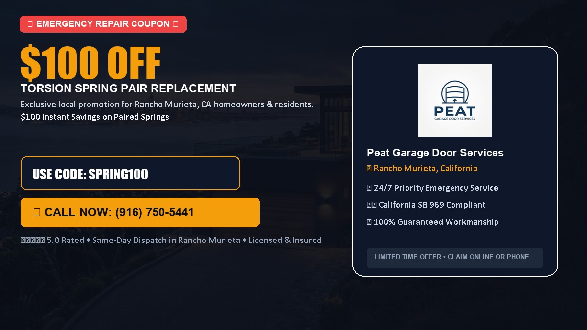 $100 OFF Heavy-Duty Torsion Spring Pair Replacement in Rancho Murieta, CA