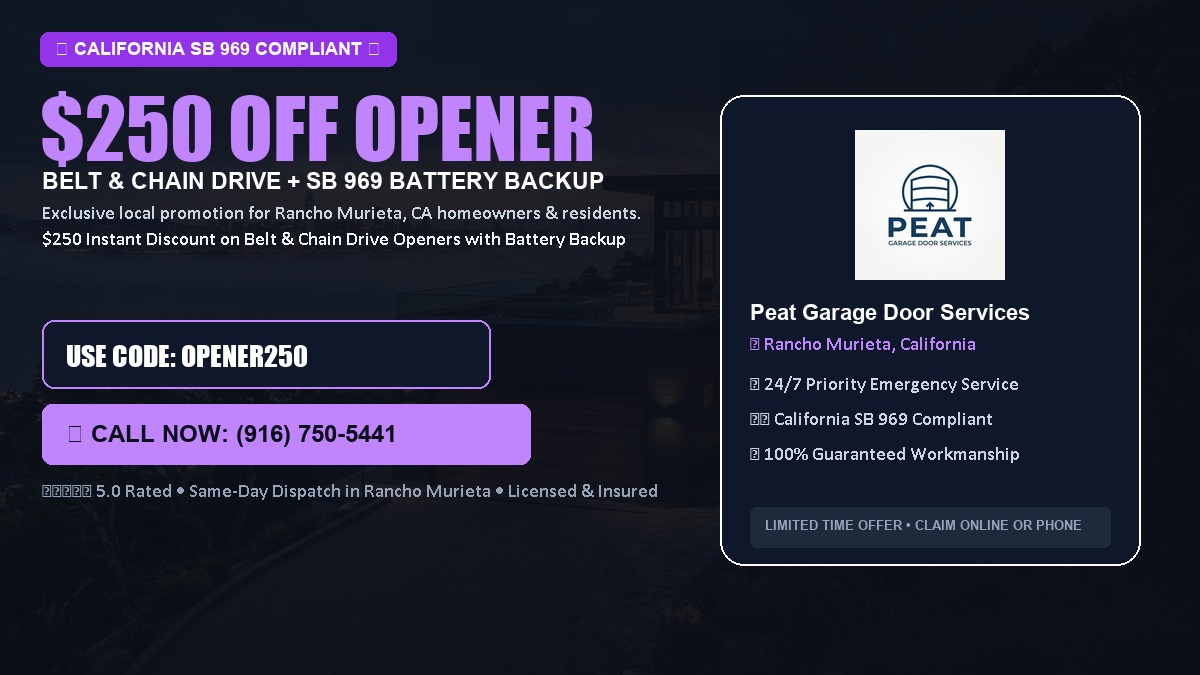 $250 OFF Smart Garage Door Opener Installation (Belt & Chain Drive with California SB 969 Battery Backup) in Rancho Murieta, CA